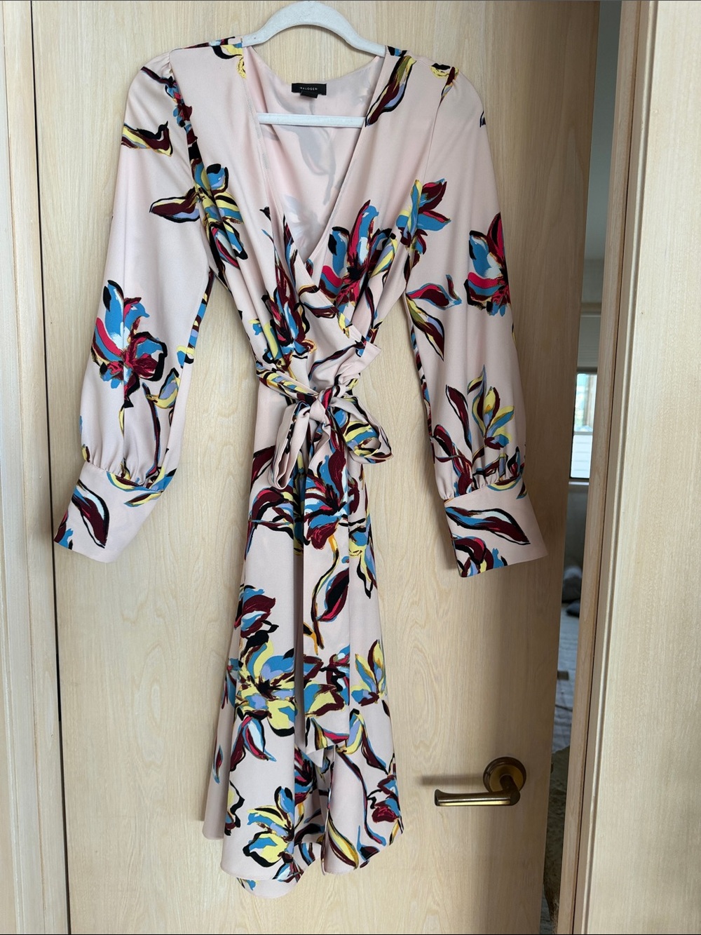 Halogen Blush Pink Floral Wrap Midi Dress